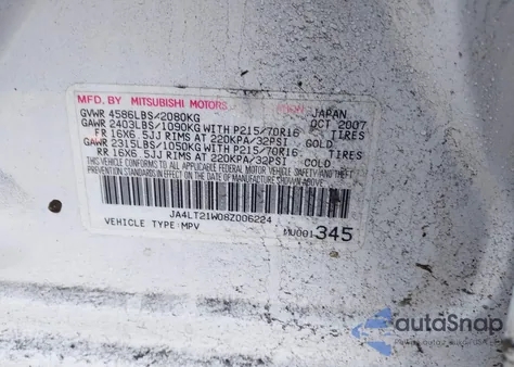 2008 Mitsubishi Outlander Es z USA, uszkodzony, nr VIN JA4LT21W08Z006224